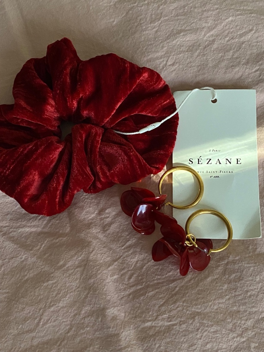 Red Flora Earrings & Velour Hair Tie NWT - Picture 2 of 7